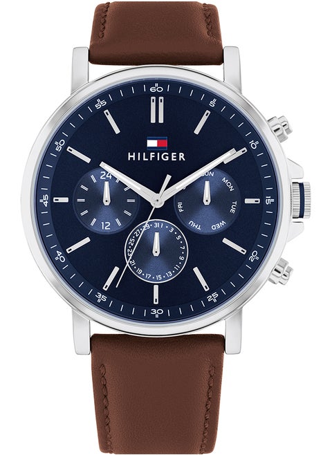 Men's Analog Round Shape Leather Wrist Watch 1710585 - 44 Mm