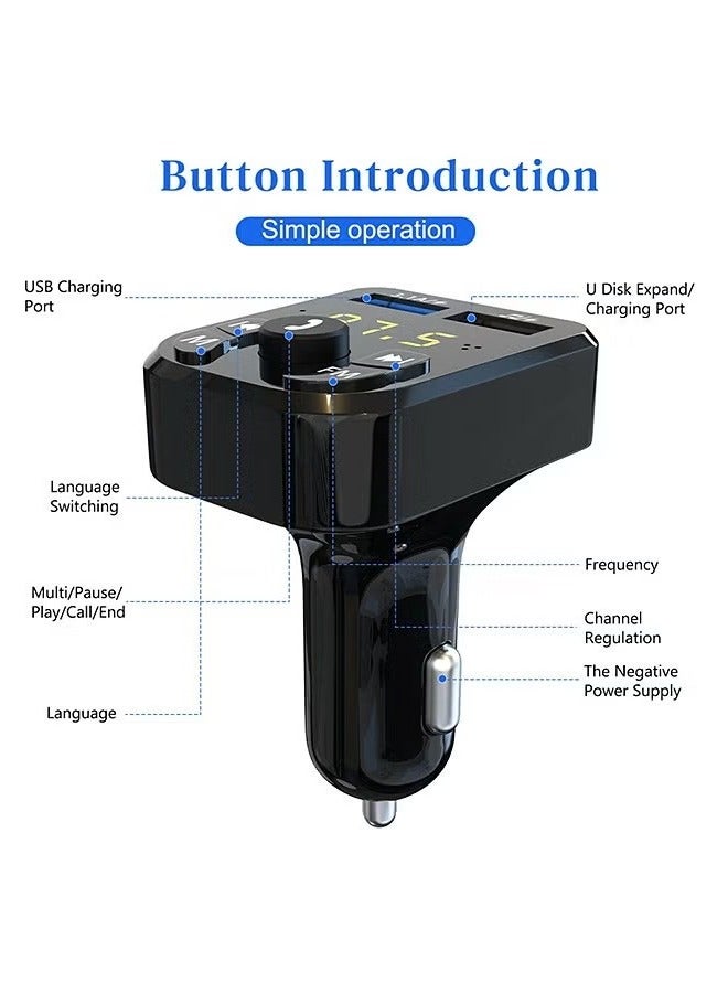 رات سو محول بلوتوث للسيارة وشاحن سيارة ومشغل موسيقى  لاسلكي ومحول راديو  للسيارة ومجموعة سيارة ملحقات يدعم قرص  وبطاقة - Image 2