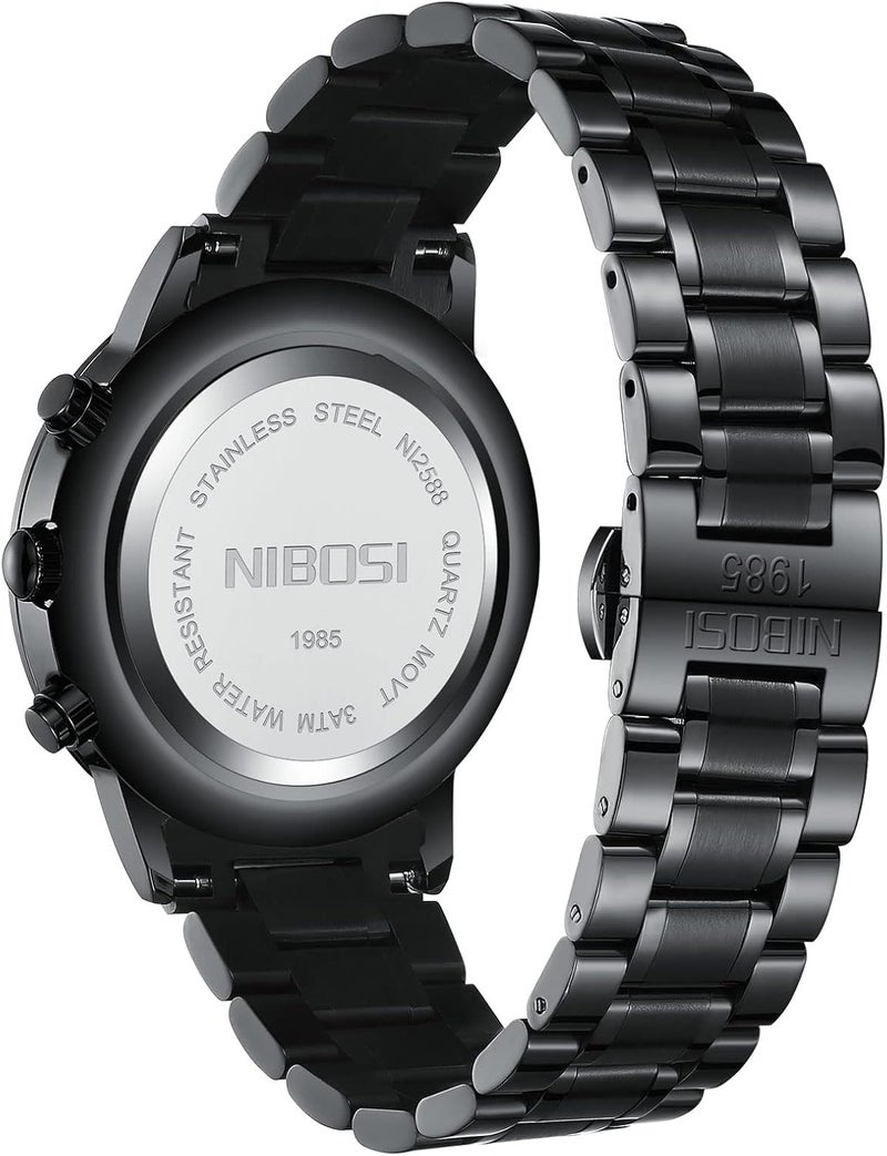 NIBOSI Men's Watches Analog Minimalist Black Dial Watches for Men Business Chronograph Military Casual Wrist Watches Stainless Steel Strap Date - Image 3