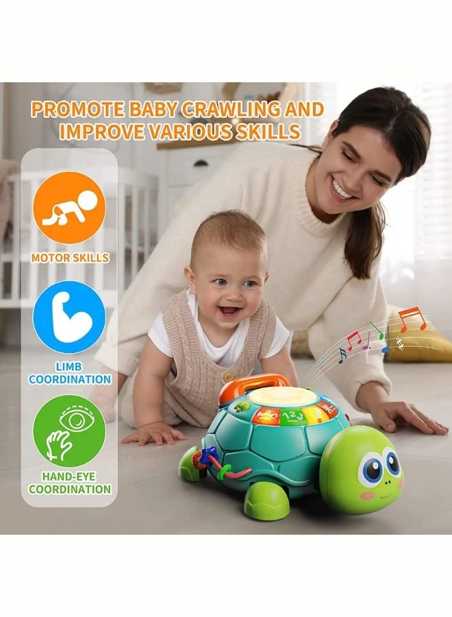 سلحفاة موسيقية زاحفة، لعبة تعليمية للتعلم المبكر مع الضوء والصوت، ألعاب سلحفاة زاحفة للأطفال من سن 6 إلى 12 إلى 18 شهرًا، وقت الاستلقاء على البطن، لعبة سلحفاة موسيقية لطفل يبلغ من العمر عامًا واحدًا كهدية عيد ميلاد أول - Image 2