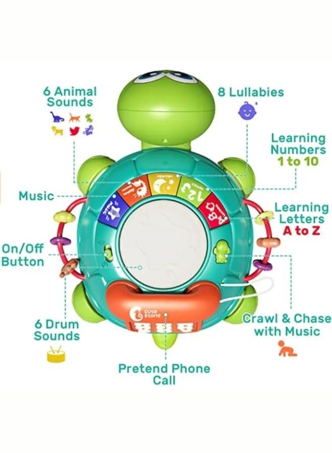 سلحفاة موسيقية زاحفة، لعبة تعليمية للتعلم المبكر مع الضوء والصوت، ألعاب سلحفاة زاحفة للأطفال من سن 6 إلى 12 إلى 18 شهرًا، وقت الاستلقاء على البطن، لعبة سلحفاة موسيقية لطفل يبلغ من العمر عامًا واحدًا كهدية عيد ميلاد أول - Image 4
