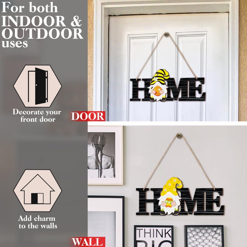 Yookeer القابلة للتبديل Gnome Home Sign Wood Valentine's Door Sign Sign Decor Gnome Decor Rustic Gnome Porch Sign مع 12 Gnomes قابل للتغيير لديكور الجدار المنزلي (خطوط أبيض وأسود) - Image 4