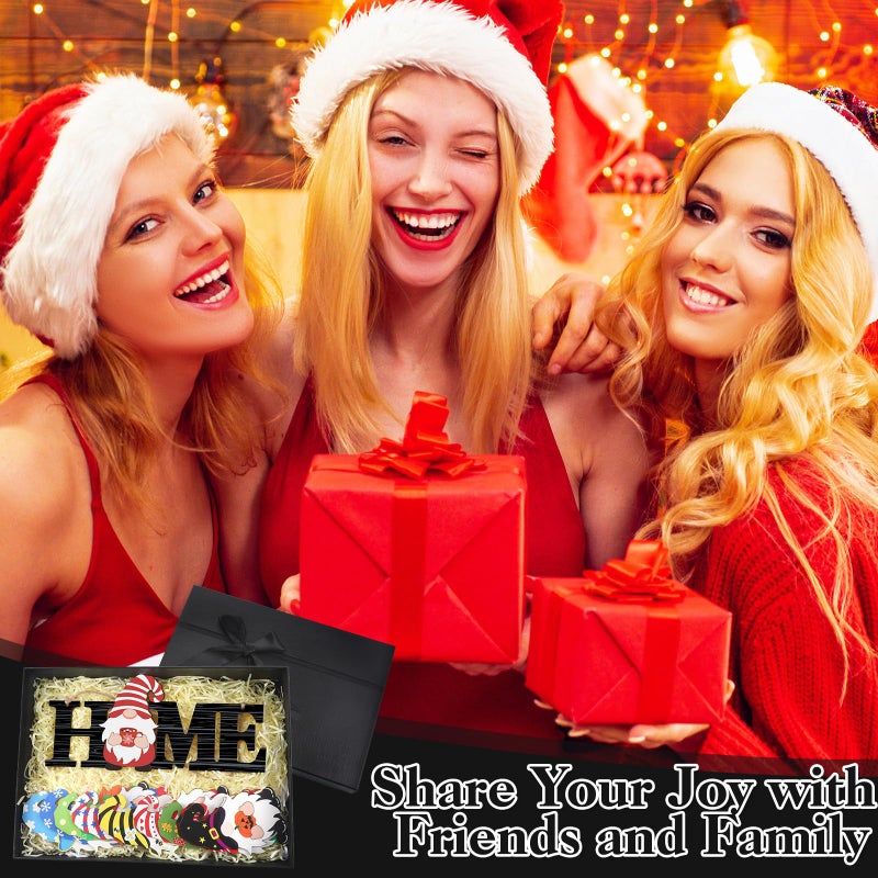 Yookeer القابلة للتبديل Gnome Home Sign Wood Valentine's Door Sign Sign Decor Gnome Decor Rustic Gnome Porch Sign مع 12 Gnomes قابل للتغيير لديكور الجدار المنزلي (خطوط أبيض وأسود) - Image 5