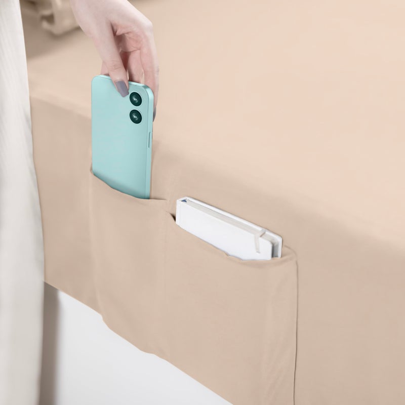 Utopia Bedding Full Size Sheet Set - Soft Microfiber 4 Piece Hotel Luxury Bed Sheets with Deep Pockets - Embroidered Pillow Cases - Side Storage Pocket Fitted Sheet - Flat Sheet (Beige) - Image 5