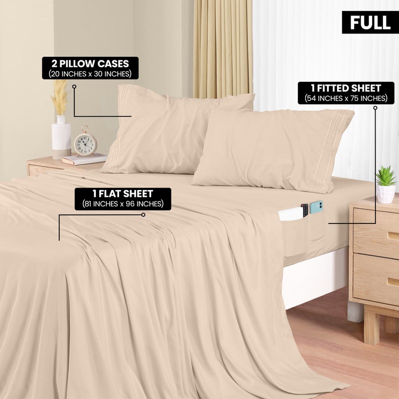 Utopia Bedding Full Size Sheet Set - Soft Microfiber 4 Piece Hotel Luxury Bed Sheets with Deep Pockets - Embroidered Pillow Cases - Side Storage Pocket Fitted Sheet - Flat Sheet (Beige) - Image 2