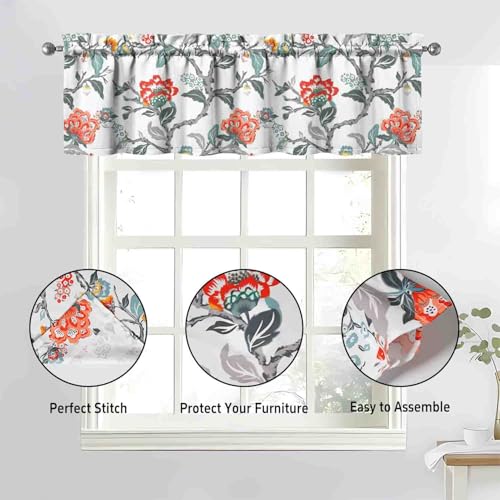 sdhinlwo Kitchen Curtains Sets for Windows Flower Kitchen Decorative Sink Window Valance 3 Piece Set Tier Cyan-Blue Curtains 3 Panels Decor for Living Room Bedroom Home - Image 2