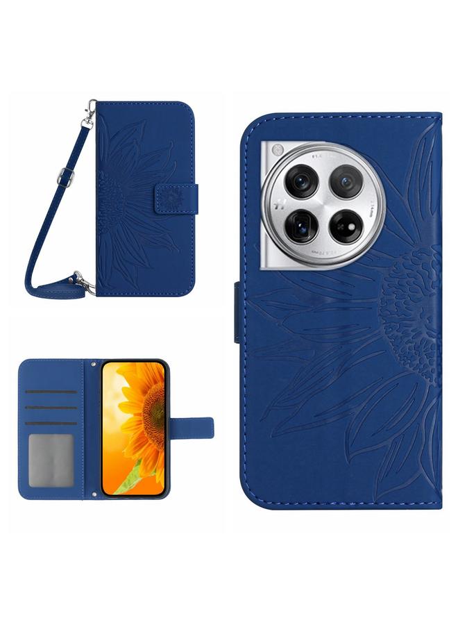 اس-توب جراب هاتف OnePlus 12 5G Global Skin Feel من الجلد المنقوش بزهرة عباد الشمس مع حبل تعليق - Image 1