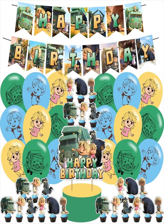 PINUO Cartoon Truck birthday party supplies, including cake topper, cupcake toppers, Banner, Latex Balloons,It is very suitable for boy's and girl Cartoon Truck Themed birthday party supplies. - Image 2
