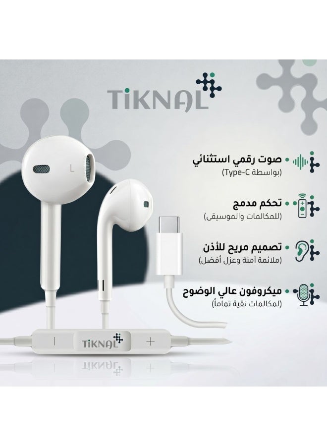 TIKNAL Type-C Wired Earphones with Microphone and Audio Control, High-Quality Clear Sound - Image 1