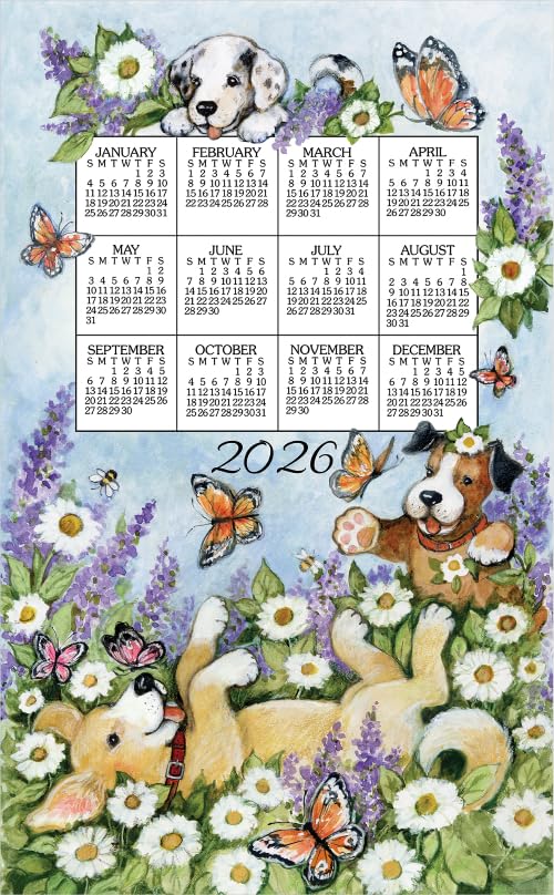 Kay Dee Designs 2026 Calendar Towel/Dishcloth (Playful Puppies) - Image 1