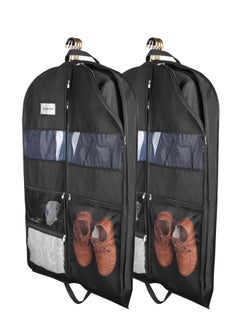 Generic Garment Bags for Travel, 2 Pack 43" Hanging Garment Bags for Men, Double Sides Zipper, 3 Large Mesh Pockets, Garment bag for Traveling Monogrammed Closet Clothes Storage, for Gowns, Tuxedos, Coats  - Image 1