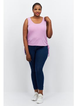 Love Fire Women Plus Size  Round Neck Sleeveless Ribbed Top, Lilac  - Image 3