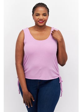 Love Fire Women Plus Size  Round Neck Sleeveless Ribbed Top, Lilac  - Image 1