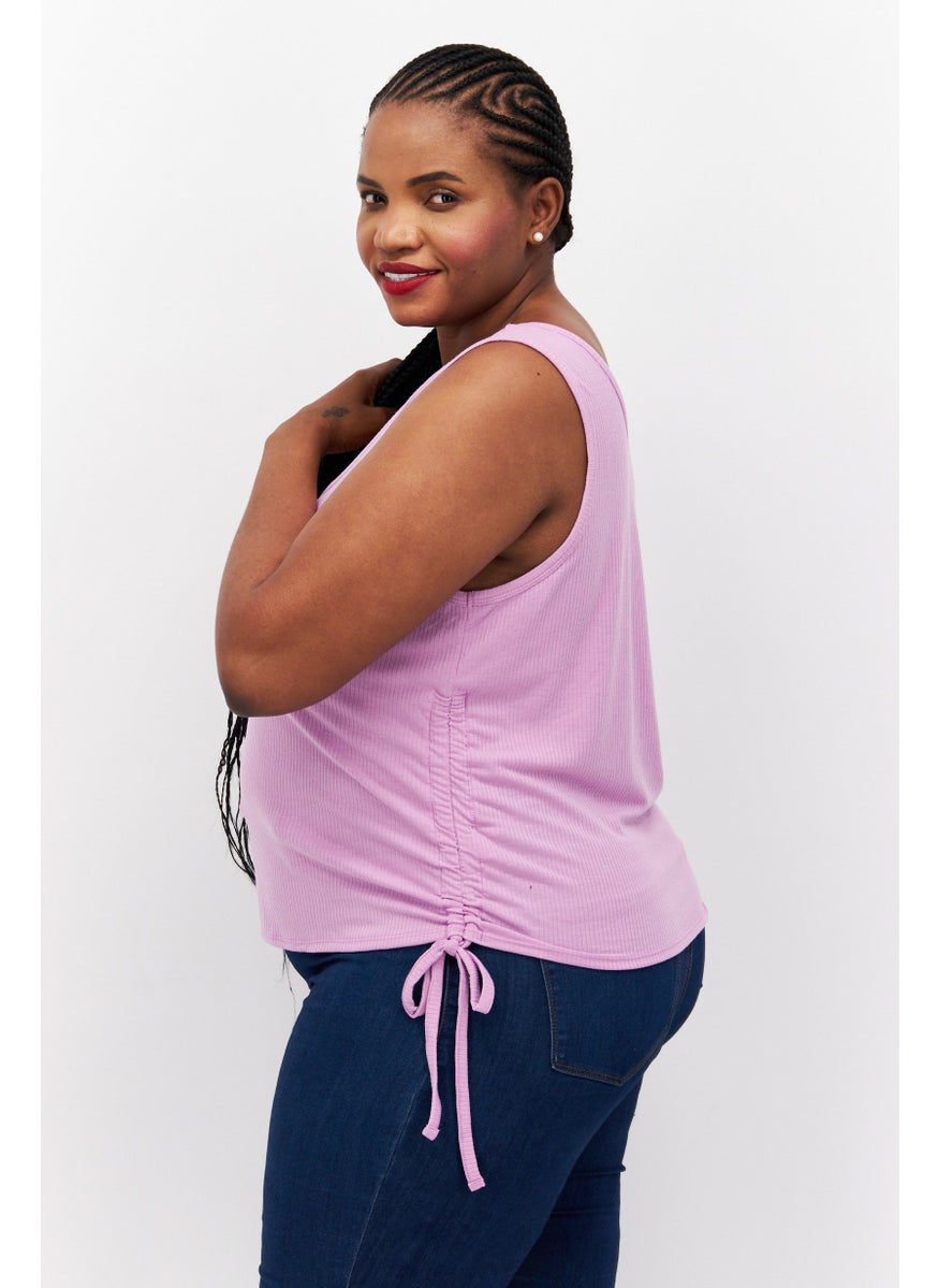 Love Fire - Women Plus Size  Round Neck Sleeveless Ribbed Top, Lilac - Image 1