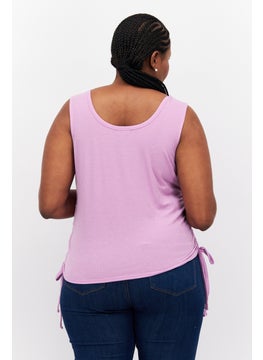 Love Fire Women Plus Size  Round Neck Sleeveless Ribbed Top, Lilac  - Image 4