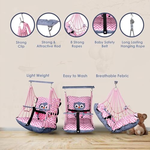 BOFFLE Cotton Swing for Kids 1-2 Years Baby Children Folding and Washable with Safety Belt, Indoor Outdoor Zula, Garden Jhula for Babies, Swing for Kids, oonjal, Swing for Baby Cradle - Image 5