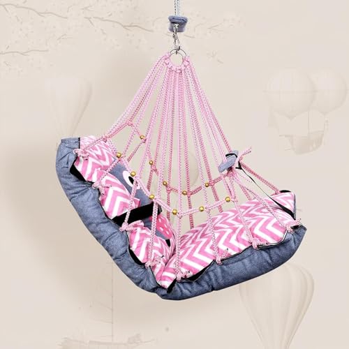 BOFFLE Cotton Swing for Kids 1-2 Years Baby Children Folding and Washable with Safety Belt, Indoor Outdoor Zula, Garden Jhula for Babies, Swing for Kids, oonjal, Swing for Baby Cradle - Image 4