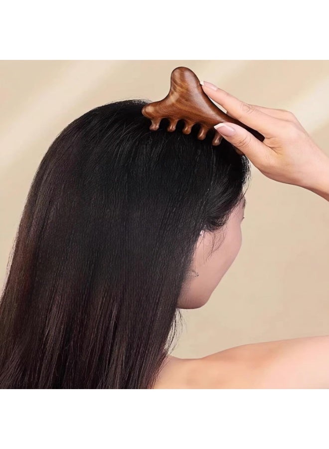 general Sandalwood Gua Sha Massage Comb – Wooden Scalp & Face Massager for Acupressure, Stress Relief, Hair & Beard Care, Anti-Static Hair Comb for Men & Women - Image 3