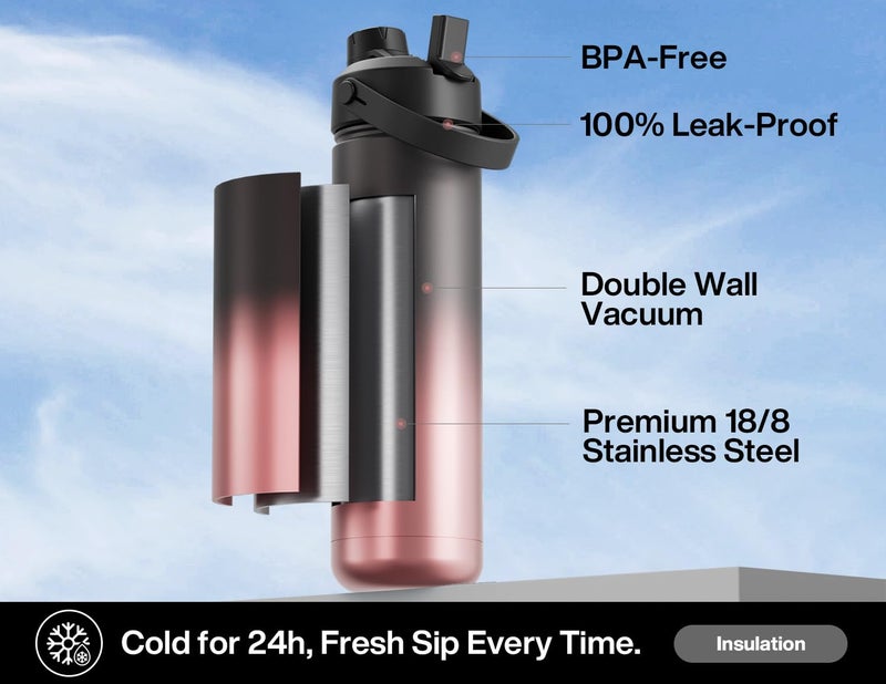 POWCAN 26 oz Insulated Water Bottle with 2-in-1 Straw and Spout Lid, Keep Cold 24H, Leak-Proof, Fits in Car Cup Holder, Stainless Steel Water Bottle for Sports, Travel, Gym, Gift, and School (Queen) - Image 3