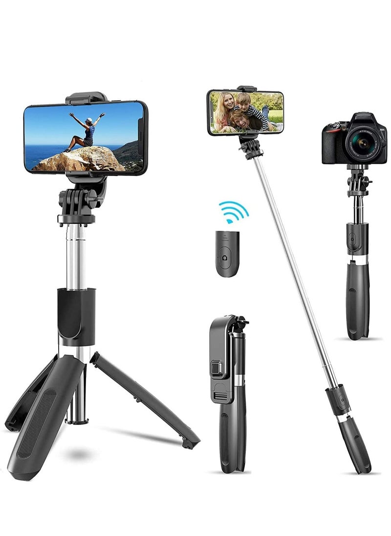 Generic - Selfie Stick, 3 in 1 Extendable Selfie Stick Tripod with Detachable Bluetooth Wireless Remote Phone Holder for iPhone 12/Xs/iPhone 8/iPhone 11/11pro, Galaxy S10/S9 Plus/S8/Note8, LG (L02, Black) - Image 1