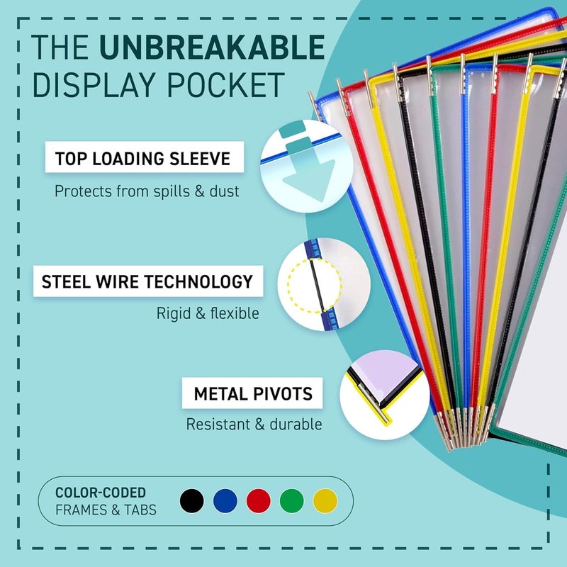 Tarifold DJOIS Pivoting Pockets for Wall or Desk Systems - Durable Anti-Glare Material - Letter-Size - 10 Pockets - 20 Sheet Capacity - Wire-Reinforced - Made in France - Assorted Colors - Image 3