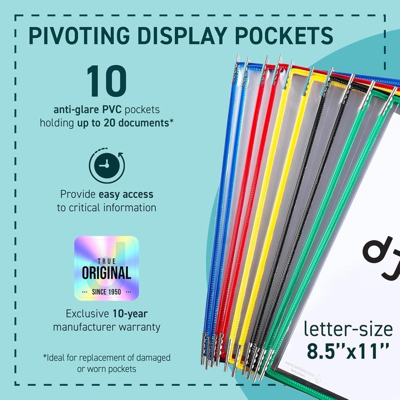 Tarifold DJOIS Pivoting Pockets for Wall or Desk Systems - Durable Anti-Glare Material - Letter-Size - 10 Pockets - 20 Sheet Capacity - Wire-Reinforced - Made in France - Assorted Colors - Image 2