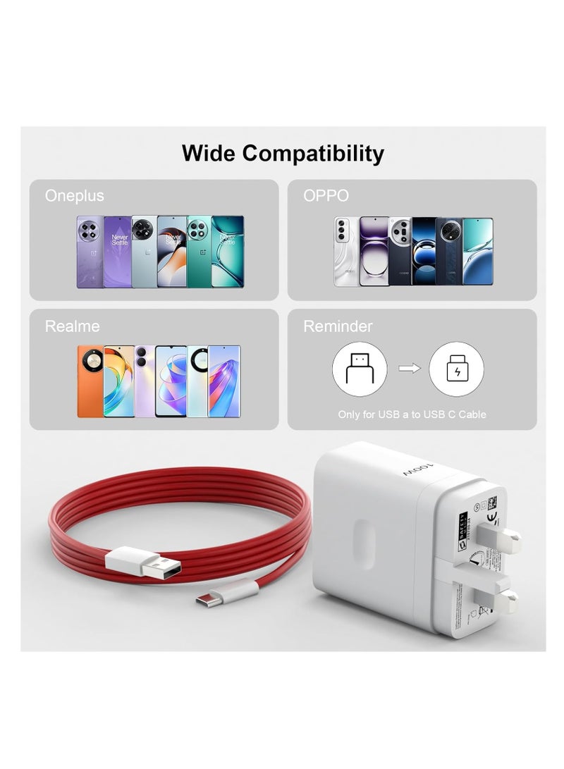 For 100W Supervooc Warp Wall Charger for One Plus 13 13R 12 11 12R 10 Pro 9 8T Nord N30 CE 3 4 Ace 3 Pad Open Oppo Realme Fast UK Travel Plug( Not Original Oneplus Adapter and Cable) - Image 2