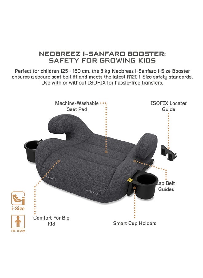 neobreez I-Sanfaro I-Size Isofix Backless Booster Car Seat, Double Padded Foam, Compact, Lightweight & Portable Kids Car Seat, Arm Rest Seat, 2 Cup Holder, Ecer129 (6-12Yrs, 125-150Cm, 22-36Kg, 2Yrs Warranty)  - Image 5