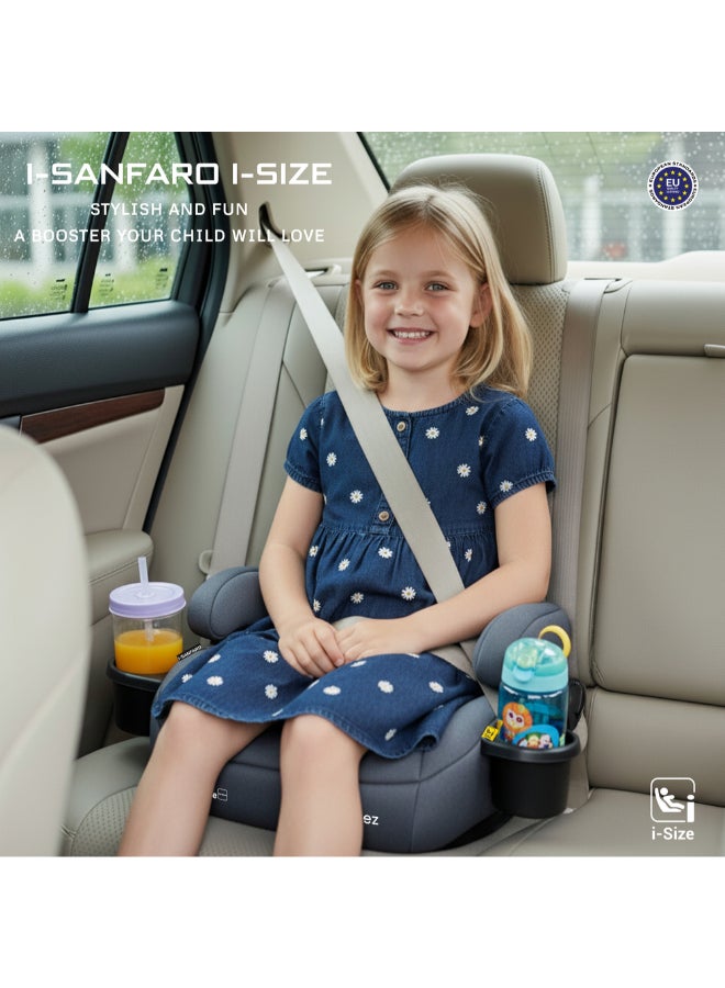 نيوبريز مقعد معزز آي-سانفارو آيزوفيكس بدون ظهر، إسفنج مبطن مزدوج، مدمج، خفيف الوزن وقابل للحمل للسفر للأطفال الصغار، مسند ذراع، حامل أكواب مزدوج،  ، - سنة، - كجم، المجموعة - Image 4