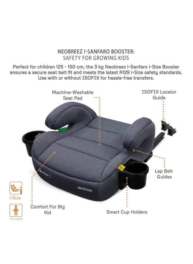 neobreez i-SANFARO ISOFIX Backless Booster Car Seat, Double Padded Foam, Compact, Lightweight&Portable Travel Kids Childrens Toddler Booster Seat, Arm Rest Seat, 2 Cup Holder, ECER129, 6-12Yrs, 22-36Kg, Group 3 - Image 2