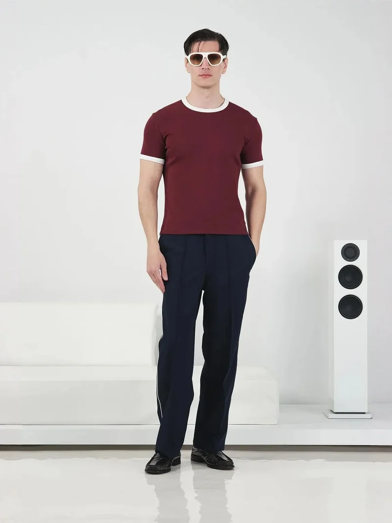 جيستو GIESTO Slim Fit Crew Neck T-Shirt with Contrast Binding