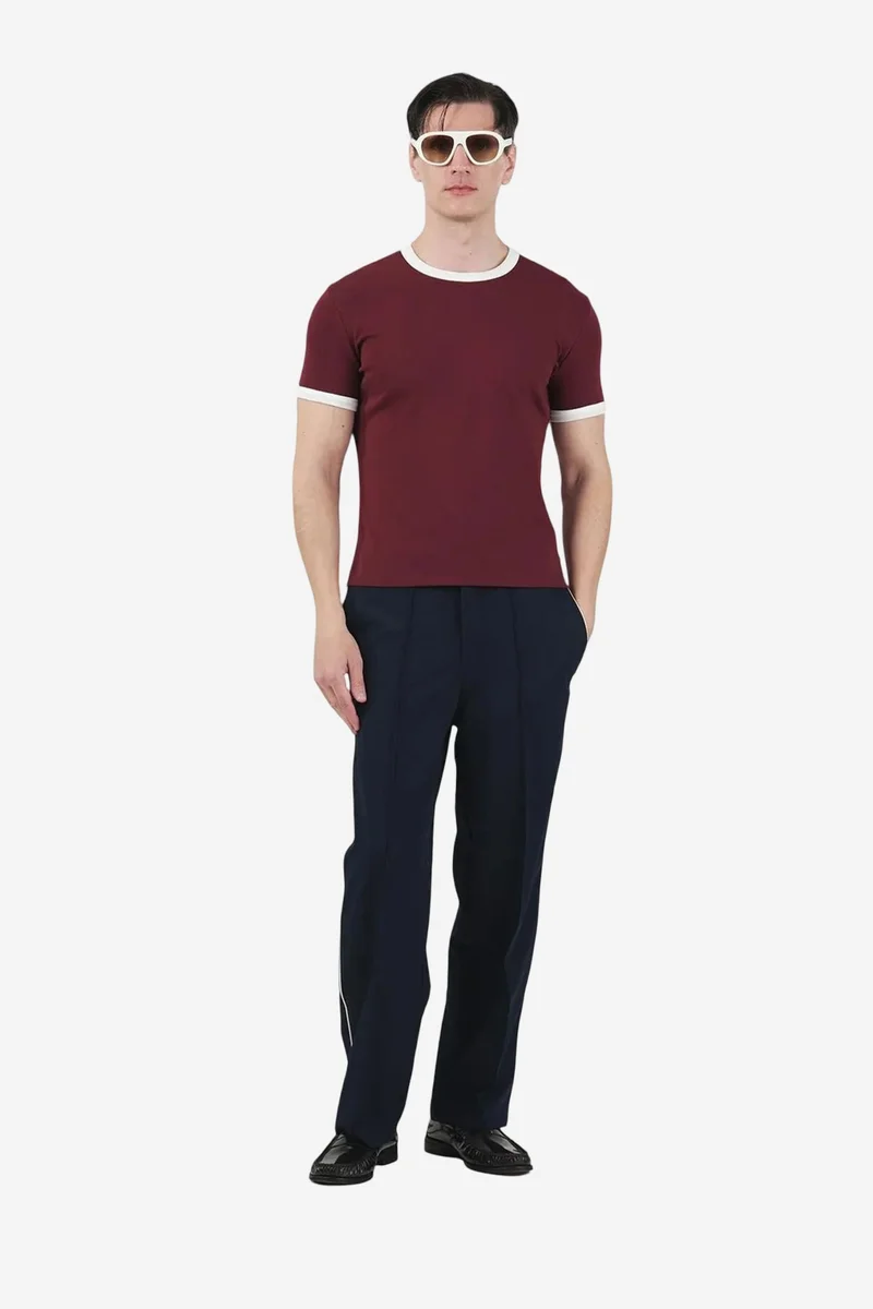 Giesto GIESTO Slim Fit Crew Neck T-Shirt with Contrast Binding