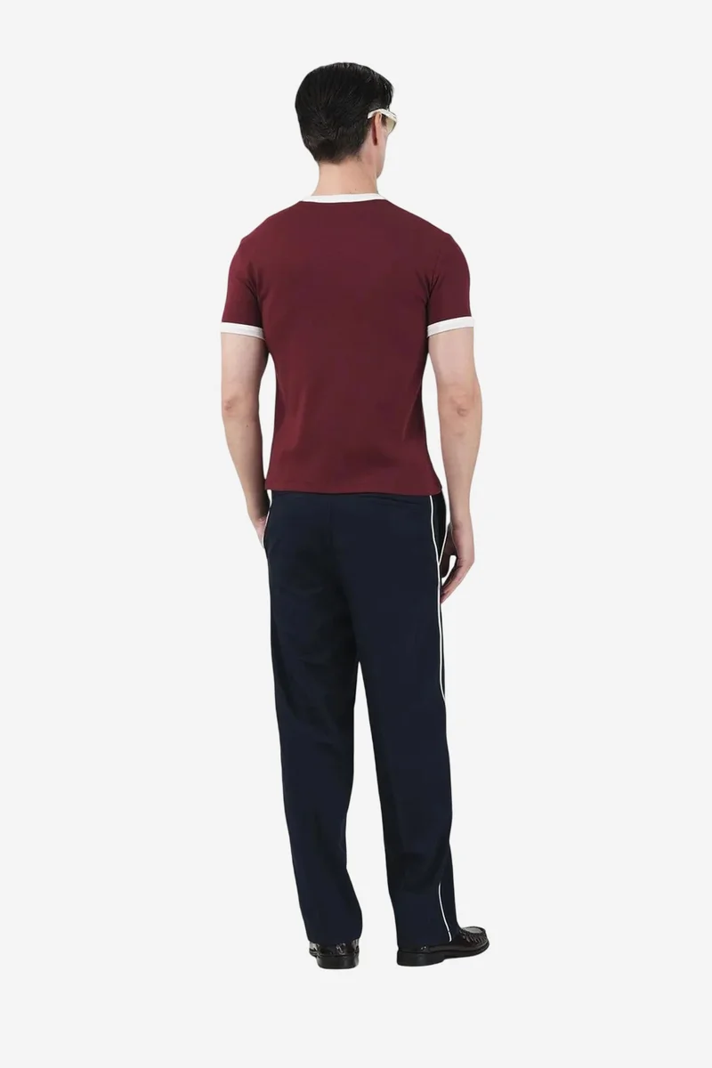 Giesto Burgundy Red GIESTO Slim Fit Crew Neck T-Shirt with Contrast Binding for Men | Best Price UAE