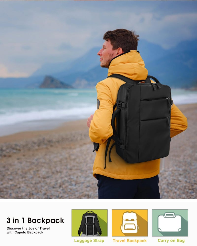 Capolo Travel Backpack for Women Men Waterproof Laptop Backpack Airlines Approved Personal Item Backpack Bag Computer Bookbag for Business, Work, Traveling Fits 15.6 Inch Laptop(Black Zipper) - Image 3
