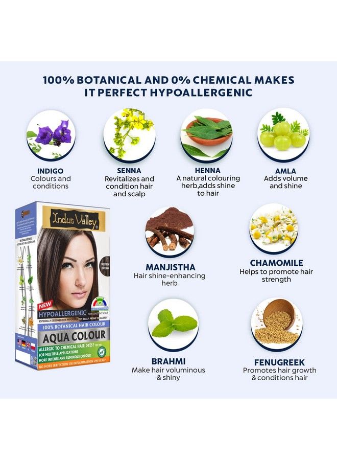 Indus Valley Hypo Allergic Aqua Colour 100% Botanical Hair Colour 30Ml + 200G Medium Brown (Pack Of 1) - Image 3