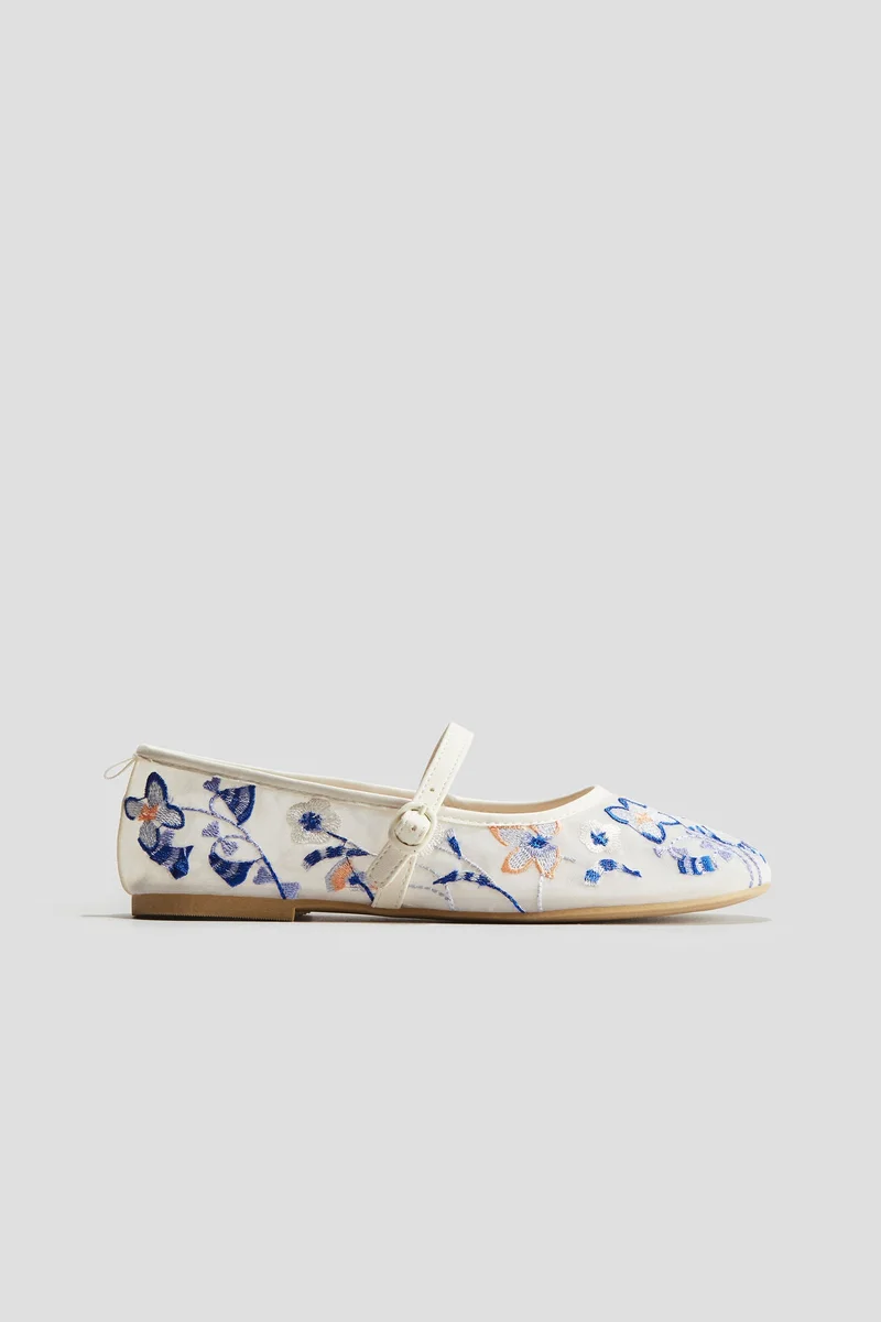 H&M Embroidered mesh ballet pumps