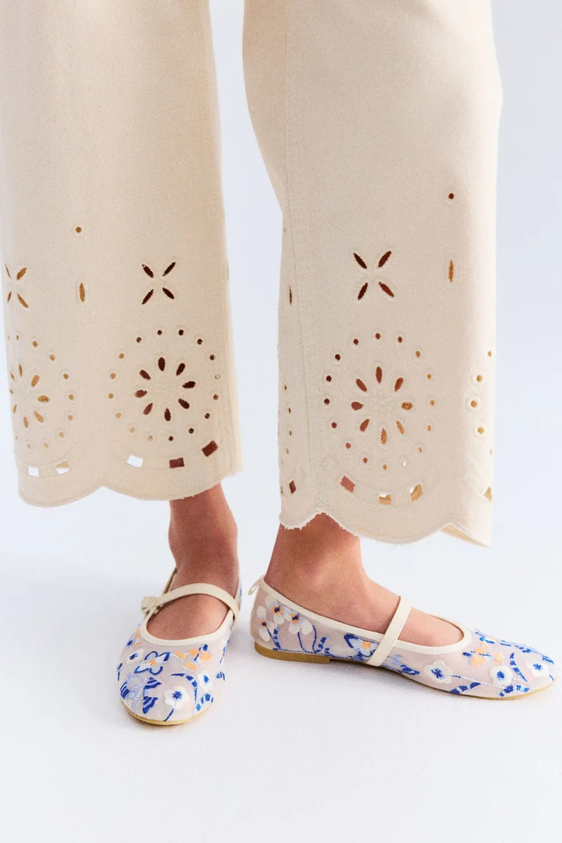 اتش اند ام حاء باليه شبكي مزيّن بتطريزات