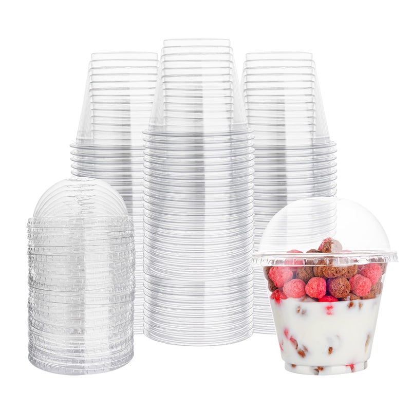 Lullaby 200Pack 9oz Clear Plastic Cups with Dome Lids Dessert Cups with Lids Disposable Parfait Cups Party Cups Cupcake for Parties and Daily Use