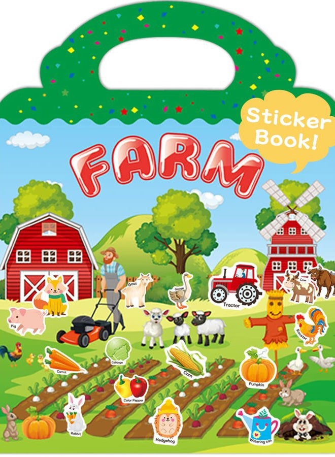 Benresive Reusable Sticker Book for Toddlers 2-4 Years, Fun Travel Stickers for Kids, Waterproof Sticker Books for Toddlers 1-3, Crafts Activities for Todddlers 1-3 2-4 3-5 - Farm - Image 1