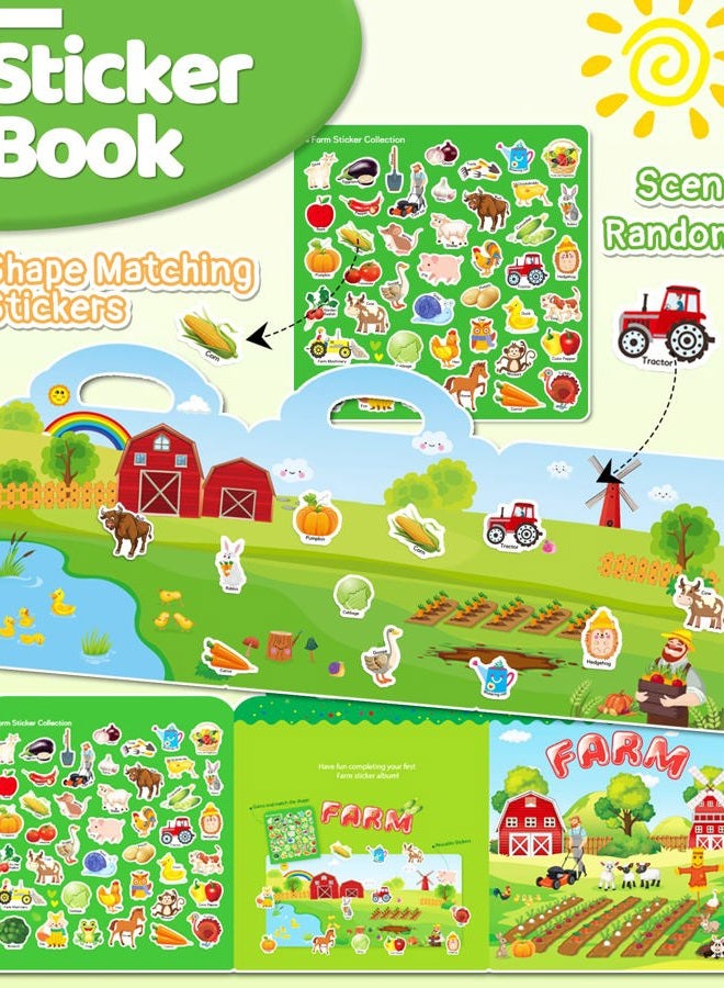 Benresive Reusable Sticker Book for Toddlers 2-4 Years, Fun Travel Stickers for Kids, Waterproof Sticker Books for Toddlers 1-3, Crafts Activities for Todddlers 1-3 2-4 3-5 - Farm - Image 2