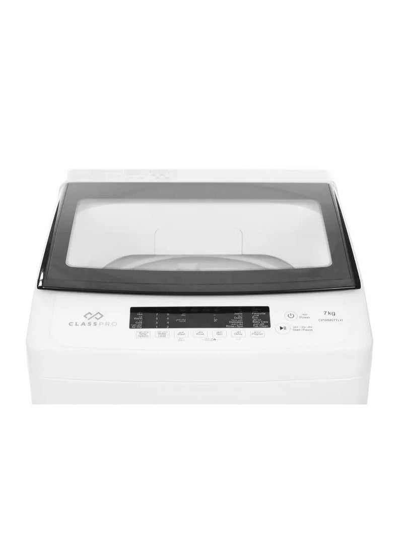 ClassPro غسالة تحميل علوي 7 كجم بغطاء زجاجي مقسى وشاشة LED بيضاء - Image 4