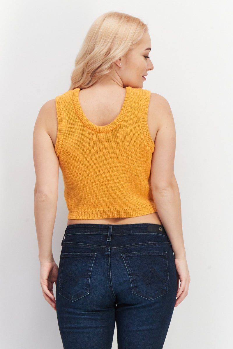 Daisy Street Women Round Neck Sleeveless Embroidered Crop Top, Orange - Image 2
