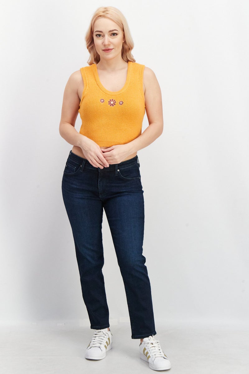 Daisy Street Women Round Neck Sleeveless Embroidered Crop Top, Orange - Image 4