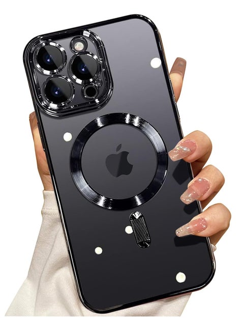 جراب مغناطيسي لهاتف iPhone 16 Pro مع MagSafe [لا يتحول إلى اللون الأصفر أبدًا] واقي كامل لعدسة الكاميرا مع طلاء شفاف ناعم لهاتف للنساء والفتيات مقاس 6.9 بوصة، أسود