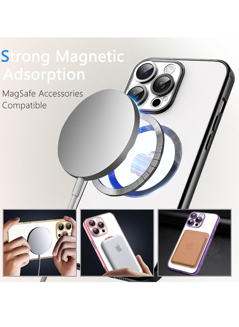 جراب مغناطيسي لهاتف iPhone 16 Pro مع MagSafe [لا يتحول إلى اللون الأصفر أبدًا] واقي كامل لعدسة الكاميرا مع طلاء شفاف ناعم لهاتف للنساء والفتيات مقاس 6.9 بوصة، أسود