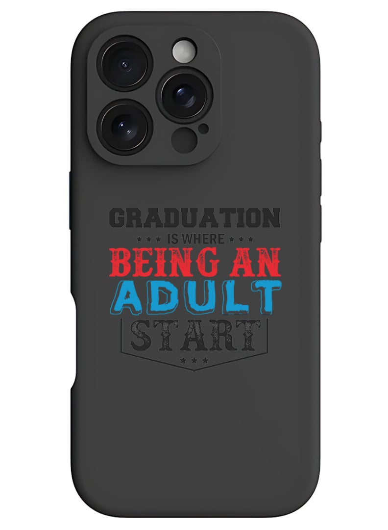 Theodor iPhone 16 Pro Black Protective Slim Fit Case Liquid Silicone Cover with Full Body Protection Anti-Scratch Shockproof Case For iPhone - Graduation black - Image 1