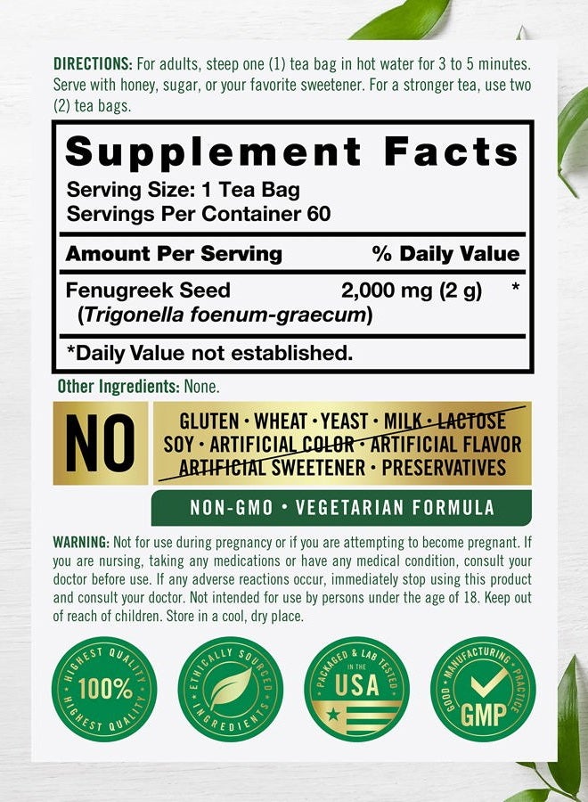 Carlyle Fenugreek Seed Tea | 60 Tea Bags | No Caffeine | Vegetarian, Non-GMO & Gluten Free Herbal Tea Supplement - Image 2