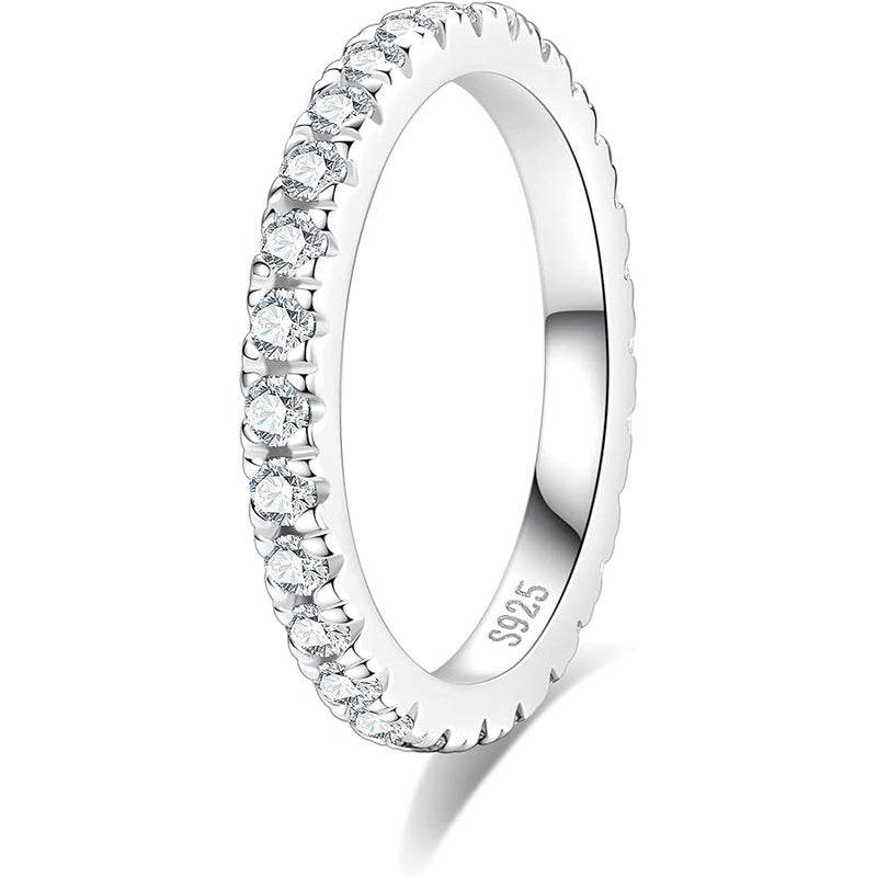 AimiIee Moissanite Eternity Rings 0.9cttw D Color VVS1 Clarity Round Brilliant Cut Moissanite Diamond S925 Sterling Silver Stackable Wedding Anniversary Bands for Women with Certificate - Image 1