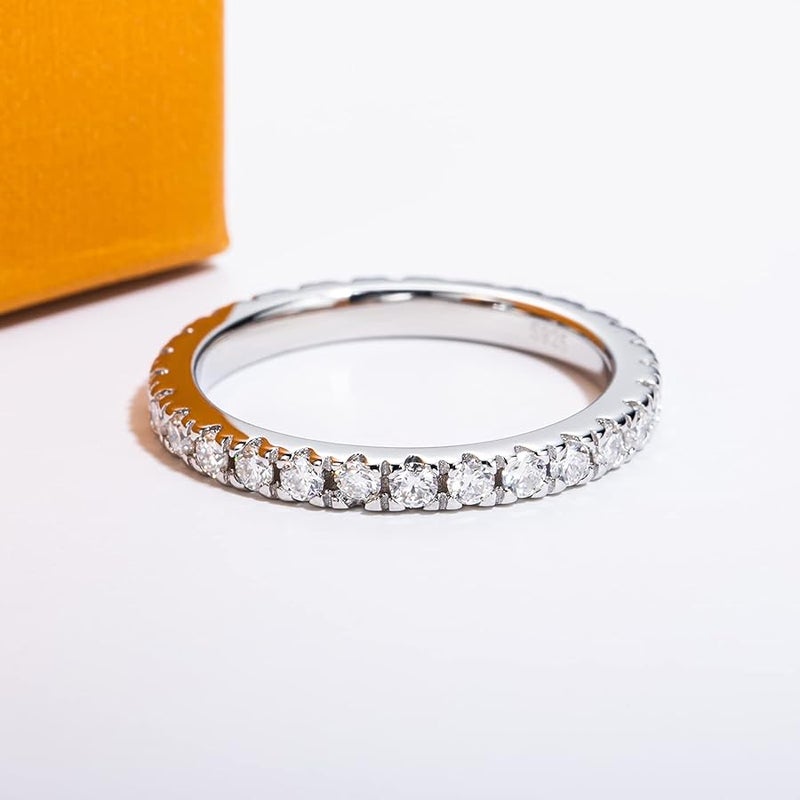 AimiIee Moissanite Eternity Rings 0.9cttw D Color VVS1 Clarity Round Brilliant Cut Moissanite Diamond S925 Sterling Silver Stackable Wedding Anniversary Bands for Women with Certificate - Image 4