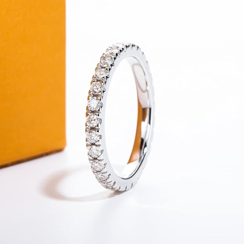 AimiIee Moissanite Eternity Rings 0.9cttw D Color VVS1 Clarity Round Brilliant Cut Moissanite Diamond S925 Sterling Silver Stackable Wedding Anniversary Bands for Women with Certificate - Image 3